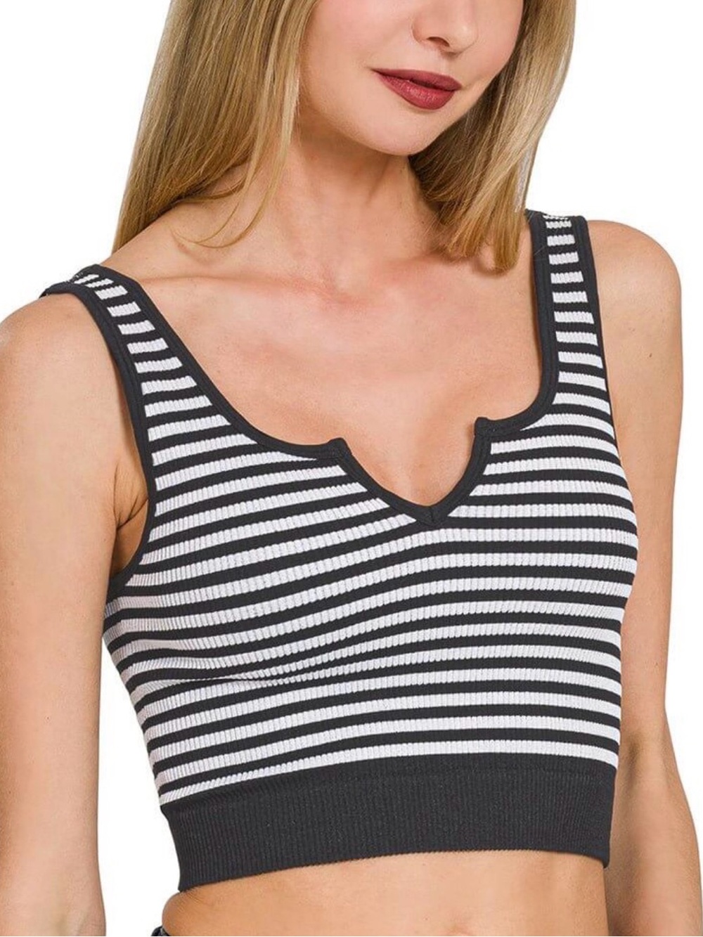 Zenana Outfitters Black & White Striped Ribbed Tank